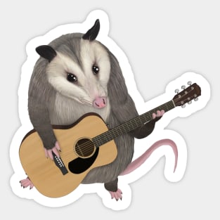 Opossum playing the acoustic guitar - possum Sticker